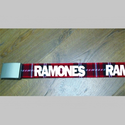 Ramones -  červeno-bielo-čierny textilný opasok " Škótske káro " so zapínaním na posuvnú kovovú pracku